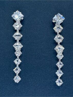 Swarovski Crystal Elements White Princess Cut Linear Dangle Bridal Earrings